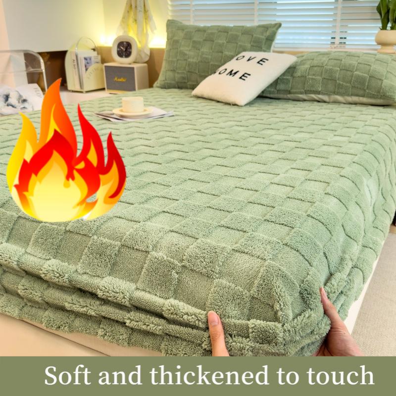 2025 Autumn and Winter Thickened Milk Velvet Bed Sheet,Single Piece Soft Coral Velvet Bed Cover,Taffeta Mattress Protector