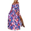 Women's Casual Sexy Flat Neck Pullover Long Sleeve Printed Slit Dress