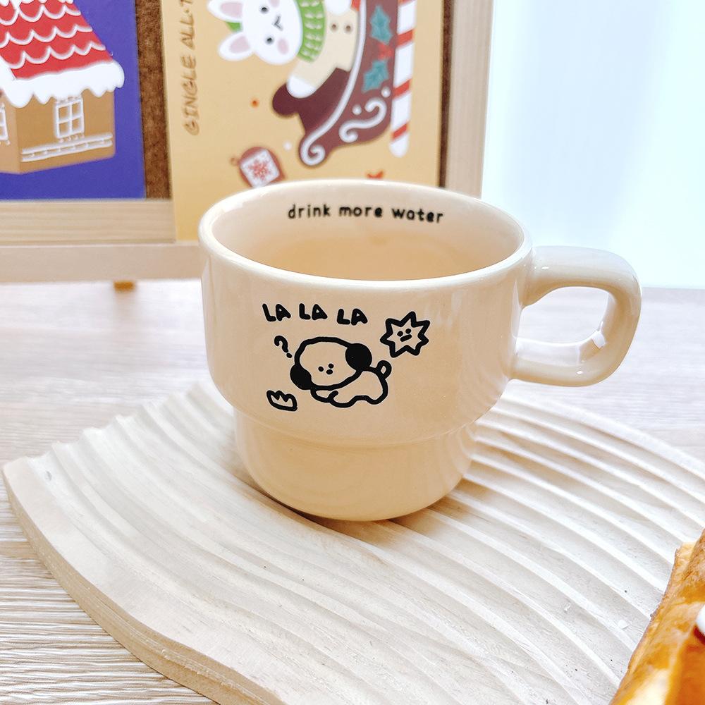 Simple Cartoon Ceramic Cup Coffee Cup Stacked Cup Small Cup High Value Gift Boy Girl Couple Cup