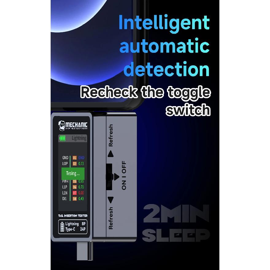 Mechanic T-824 No Disassembly Required Mobile Phone Tail Insertion Detector Digital Display Current Power Check Independent Pin