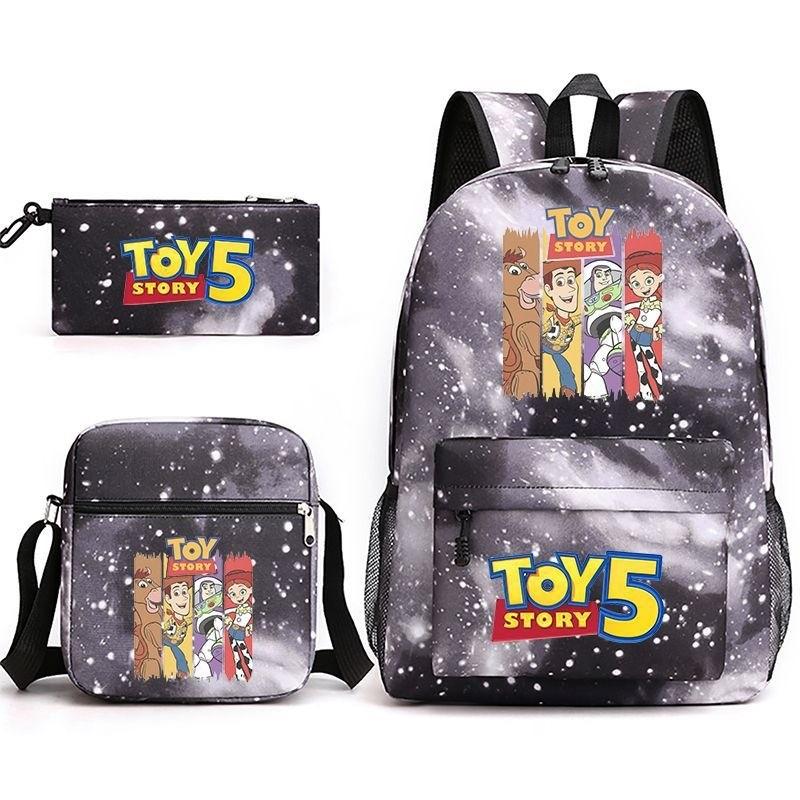 Toy Story Cartoon Print Oxford Canvas Backpack With Zipper Closure For Casual Travel Teens