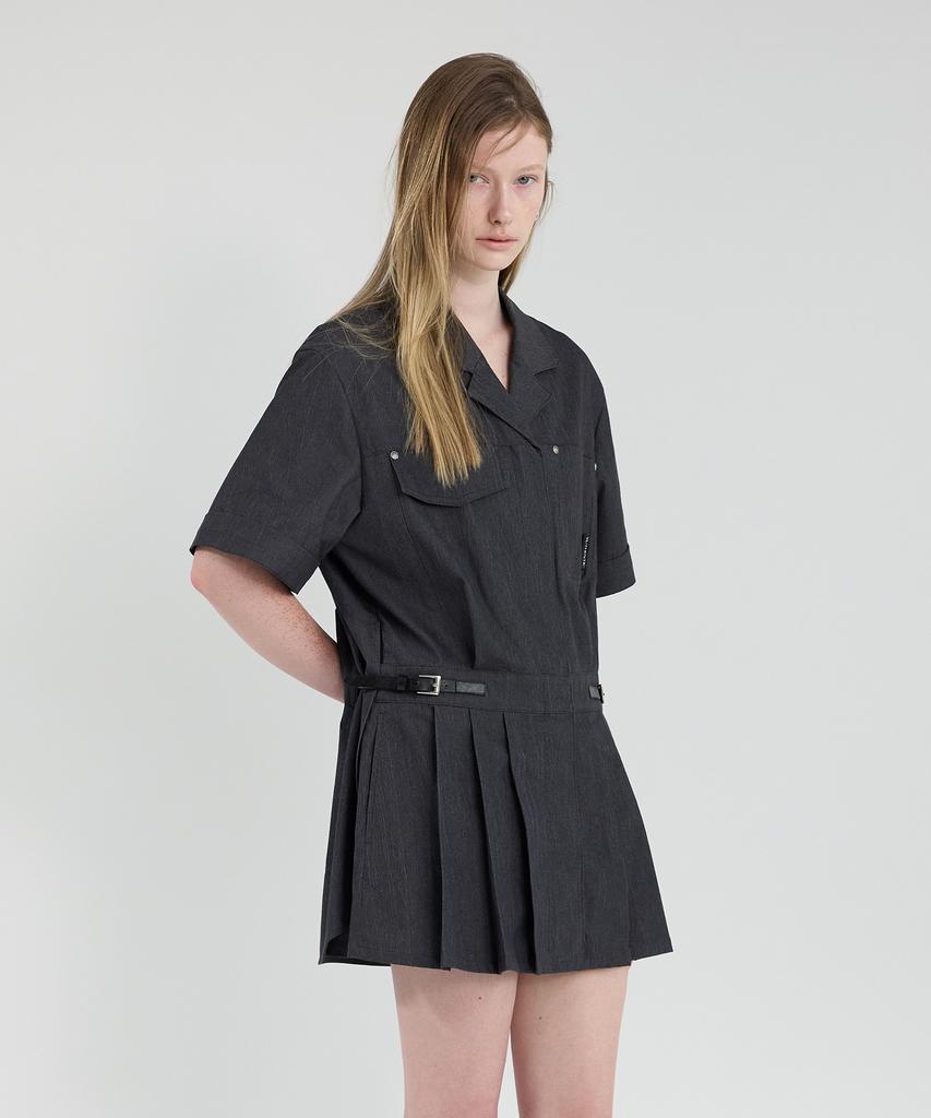 Yusentig Two-Way Pleated Short-Sleeve Dress Jacket Dark Gray Aw5Mj41013
