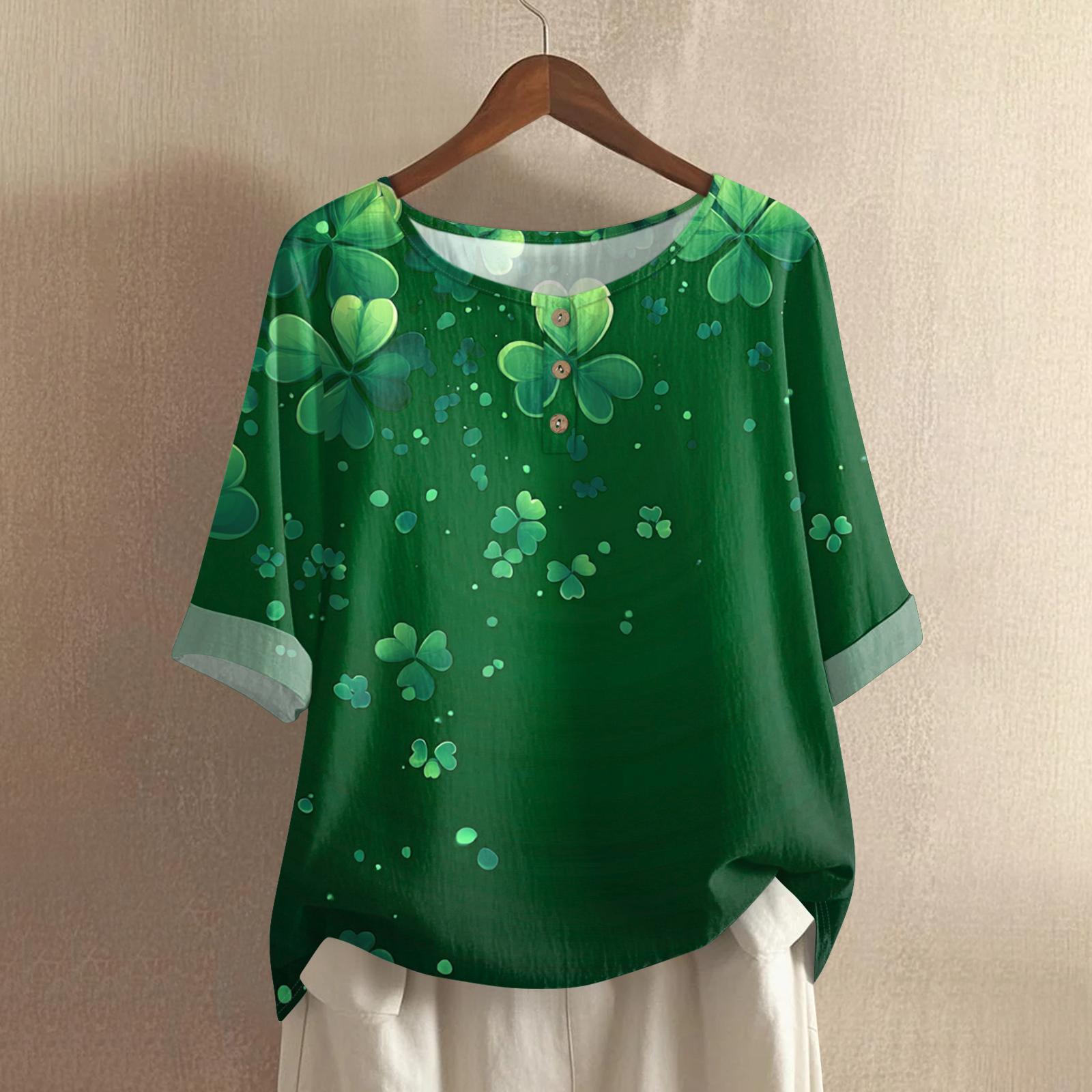 

Женская модная и повседневная рубашка с рукавом 3/4, круглым вырезом и принтом S