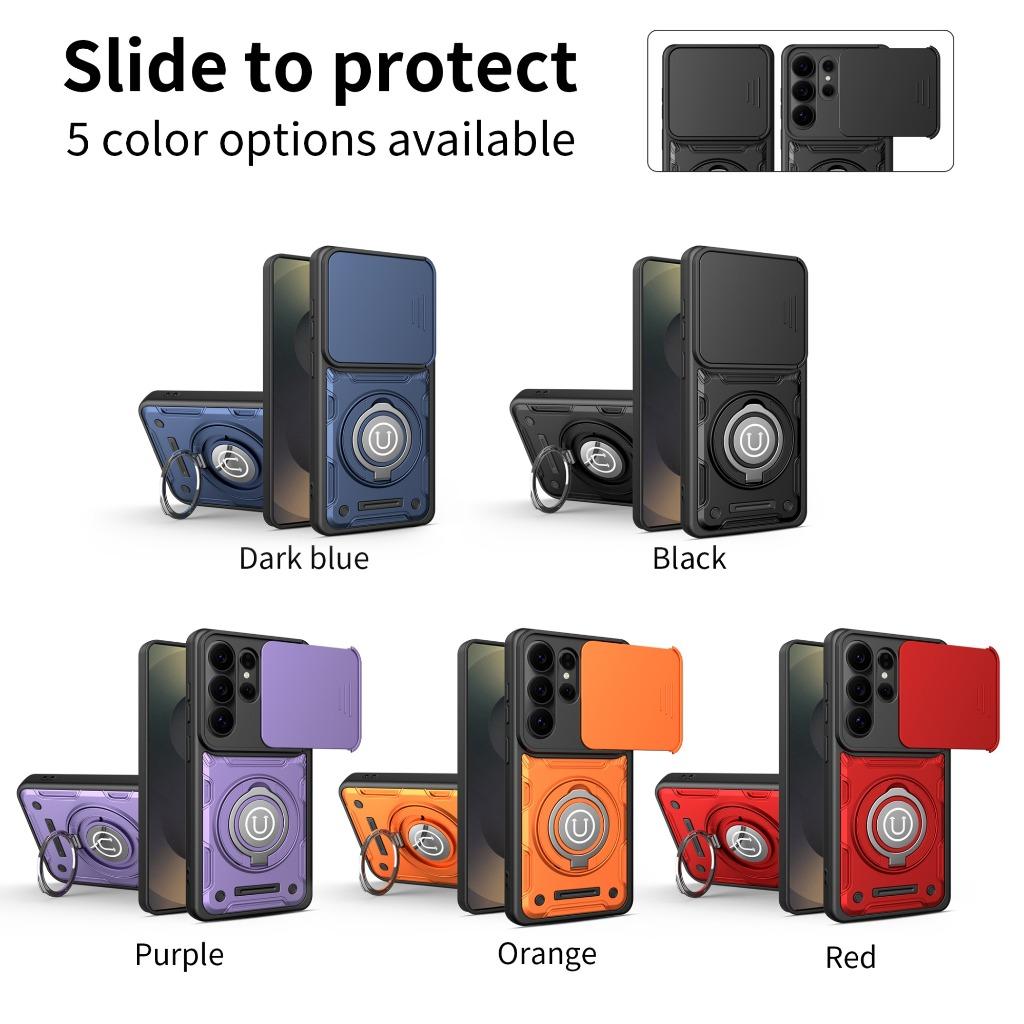 Magnetic 360° Ring Kickstand Phone Case with Slide Camera Cover For Samsung Galaxy S26 Ultra S25 Plus+ S24 FE A57 A37 A17 A07