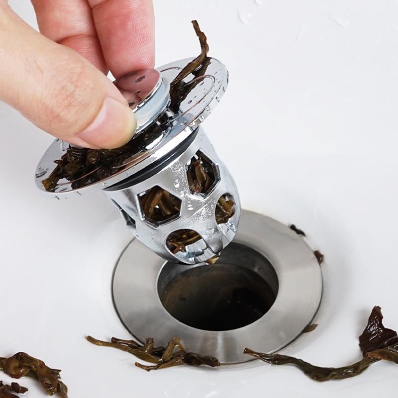 Stainless Steel Pop-Up Bounce Core Basin Drain Filter Hair Catcher Sink Strainer Bathtub Stopper Universal Bathroom Plug Tool