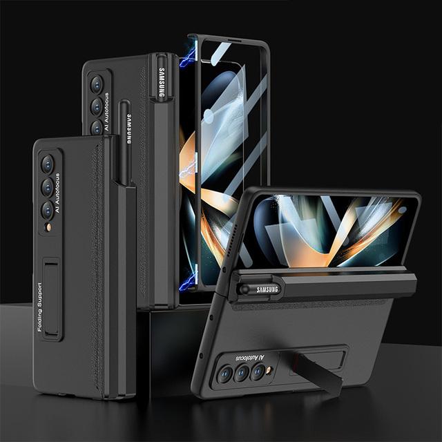 

Чехол для Samsung Galaxy Z Fold 4 5g, магнитный держатель для ручек, шарнирное стекло для экрана, стеклянная крышка для Z Fold 4, жесткий чехол «все включено» (Нет S Pen ) Case & Holder чёрный