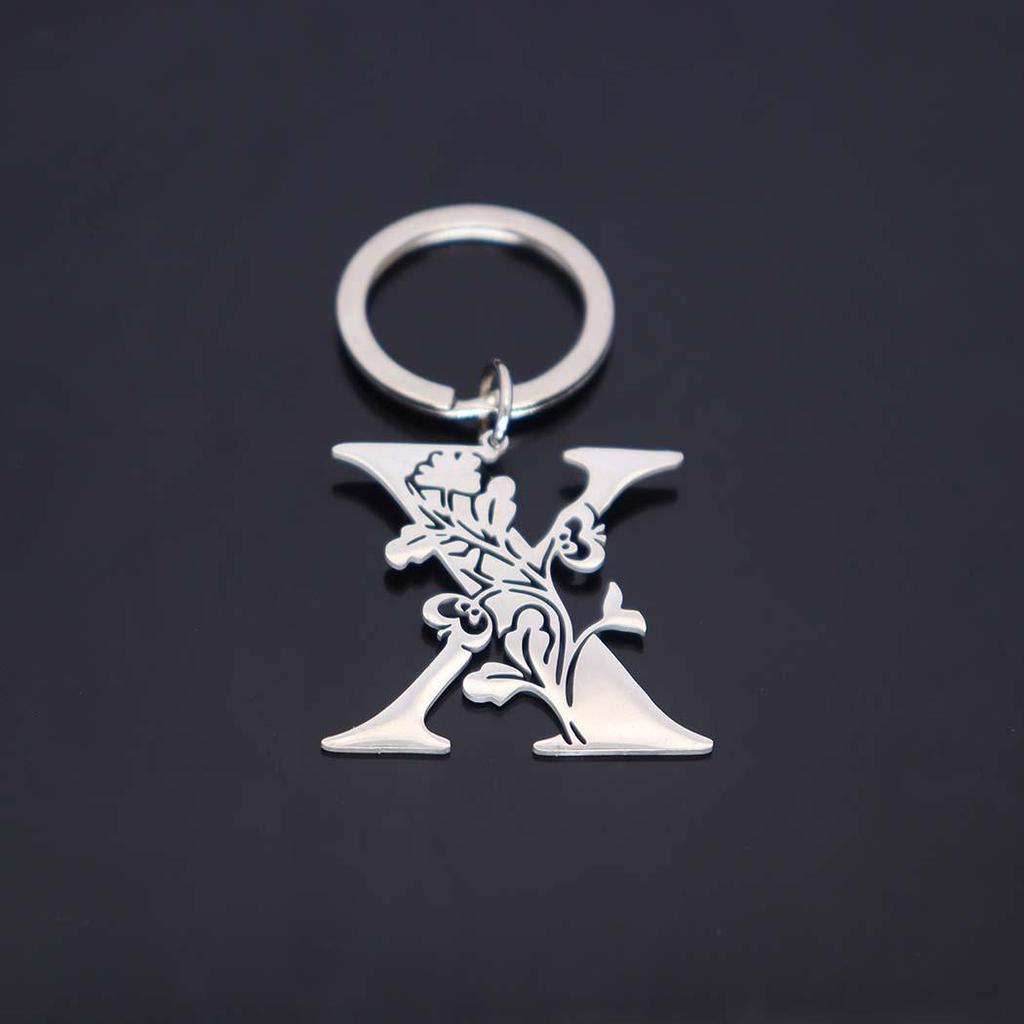 Stainless Steel Alphabet Flower Cutout Keychain Pendant