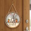 Rabbit Wooden Easter Pendant Egg Handmade Door Hanging Ornaments Carrot Polyester Easter Day Door Decoration Home Festival Decor