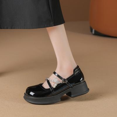 Cowhide Platform Mary Jane Shoes Summer 2025 New College Style Loafers Pearl Chain Small Leather Shoes Single Shoes