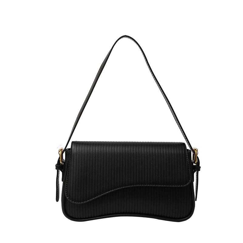 Trendy Simple Personality Versatile Solid Color Bag Women's Bag Winter New High Texture Striped Shoulder Armpit Bag