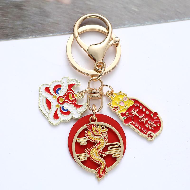 Year of the Dragon Chinese Lion Dance Keychain: New Year Blessing Pendant Charm Gift