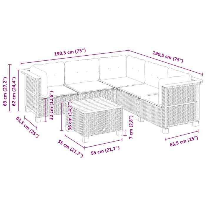 VidaXL Garden Lounge Set 6 Pcs with Cushions Black Braided Resin 3261827