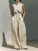 Colección Europea Primavera 2026: Conjunto de Top sin Mangas y Pantalones de Pierna Ancha de Mezcla de Algodón y Lino de Color Sólido para Mujer