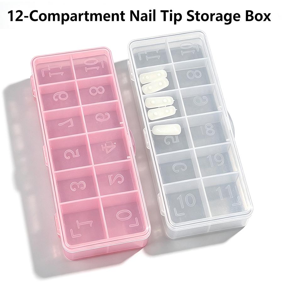 12 Grid Nail Tip Storage Box, False Tips Case with Printed Marking, Jewelry Rhinestone Bead Organizer Container