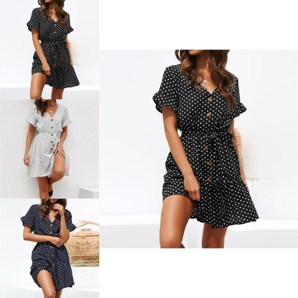 Timeless Ladies Womens Polka Dot V-neck Short Sleeve Summer Shirt Dress In Premium Quality