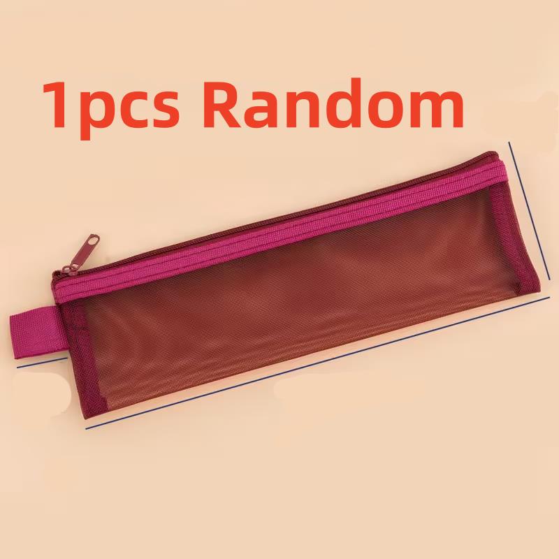 

1or3 Random pcs Nylon Mesh Makeup Brush Bags, Transparent, Multi-Color, Large Capacity, Portable for School, Office, Travel