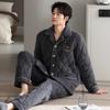 Winter padded pajamas men's thickened coral fleece three-layer warm homewear winter super thick can be worn outside large size padded jacket