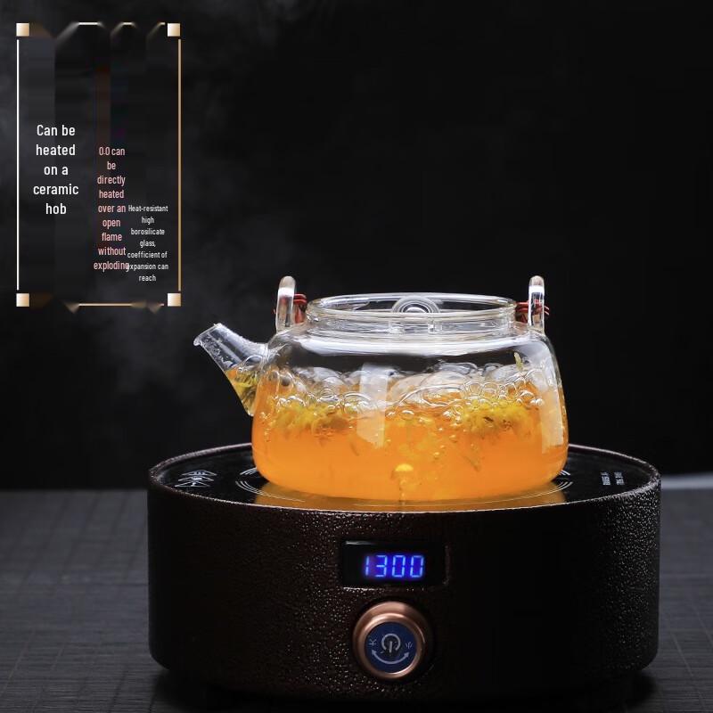 High Borosilicate Glass Teapot with Rattan Handle