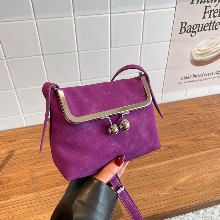Metal clip button small square bag light luxury texture shoulder bag