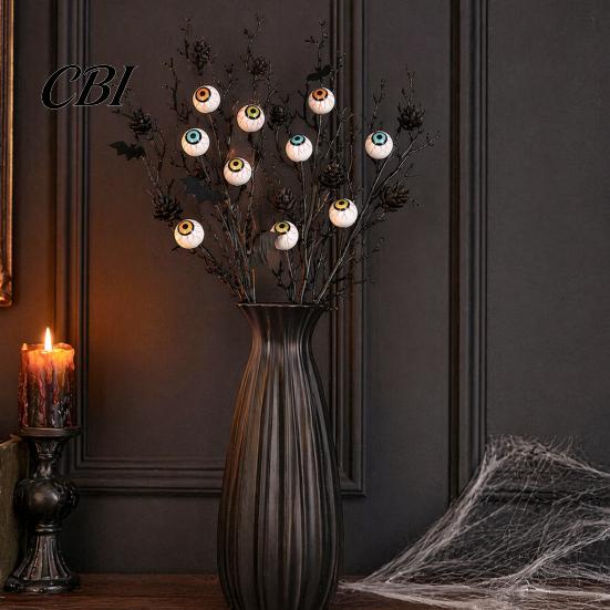 Halloween Eyeball Decorations Black Artificial Branches, Scary Eyeballs Picks with Bats Pine Decoration Branch Cones for Gothic Vase Filler,