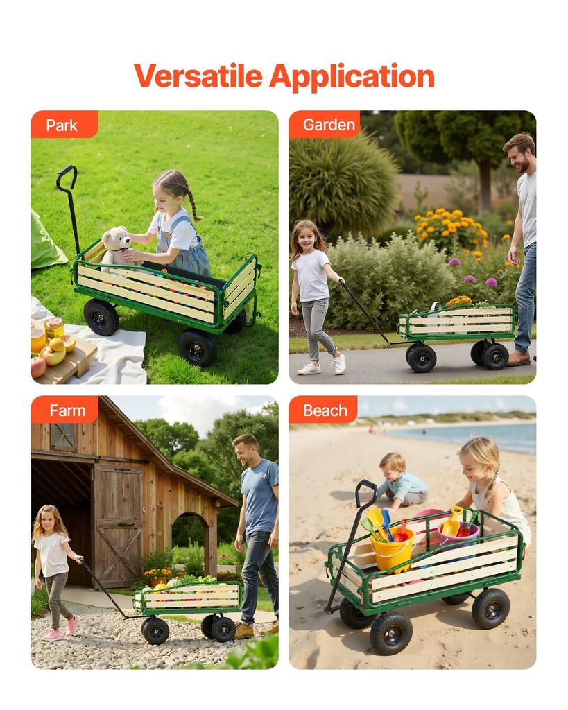 Pull-Along Wagon for Kids,101 cm Toddler Wagons with Foldable Wooden Panel & Handle, Supports up to 250kg, 25.4cm All-Terrain Tires, Utility Wagon