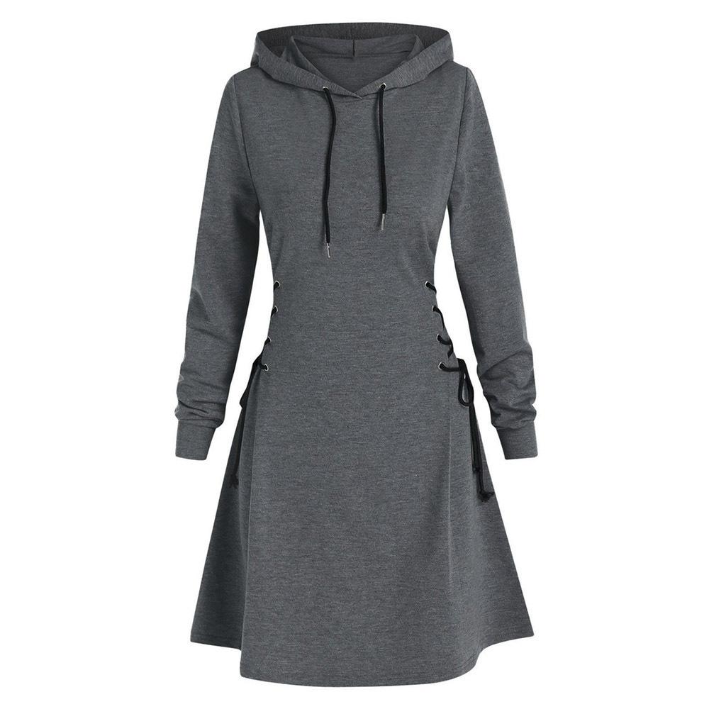 Damen Hoodies Mit Bindegürtel, Minikleid, V-Ausschnitt, Lange Ärmel, Slim Fit Hoodies Sweatshirts, Damenmode, Lange, Einfarbige Hoodies Mit Kordelzug