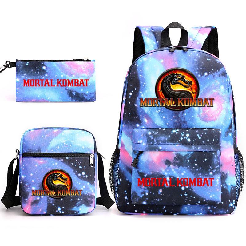 Mortal Kombat Book Bag Threepiece Set With Waterproof Oxford Fabric For Casual Travel