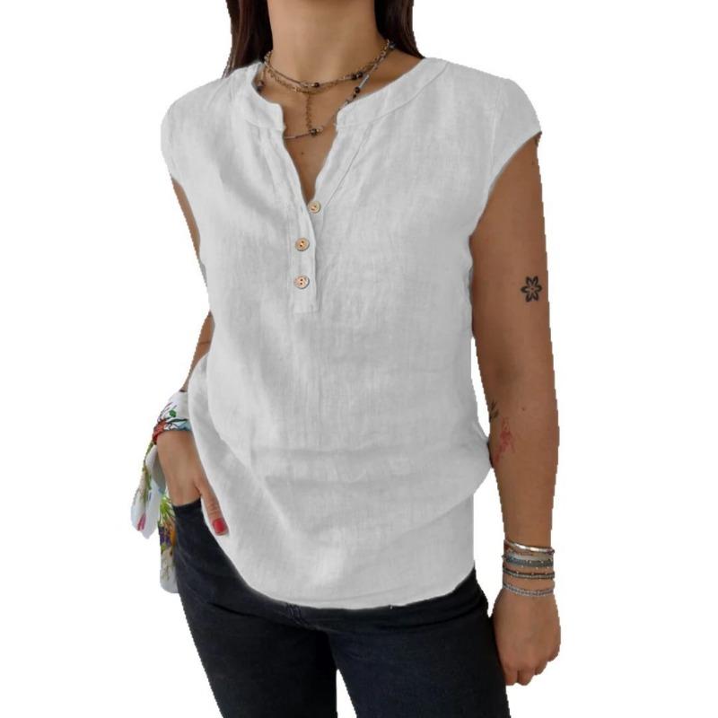 Nová dámská košile s výstřihem do V, knoflíky, volného střihu, jednobarevná a bez rukávů