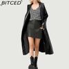 BITCED Langmantel im Bademantel-Stil, Frühling/Herbst Knitterarm Modische Damenlederjacke, Ledermantel