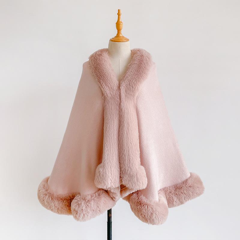 Autumn and winter new solid color imitation Rex rabbit hair temperament woolen cape shawl women's large size knitted cardigan jacket