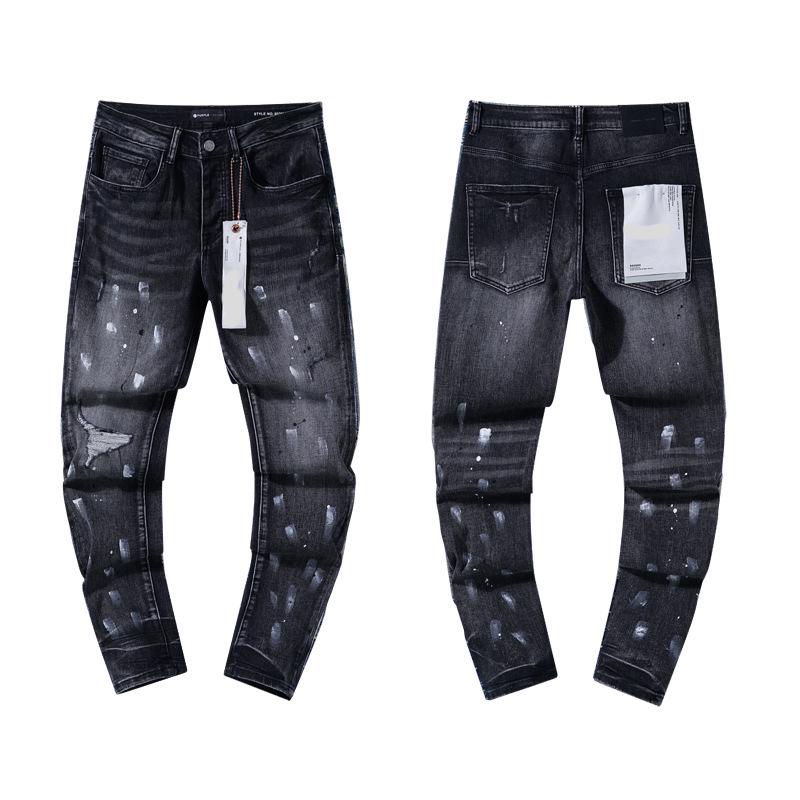 European and American Purple Slim Men's Trendy Light Luxury Elastic Jeans