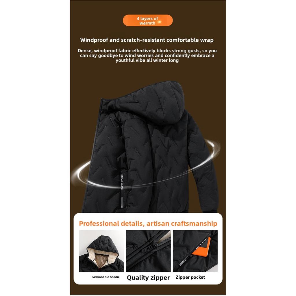 Cotton Jacket Men's Thick, Plus Size Men's Mid To Long, Down Cotton Jacket with Added Fleece and Increased Thickness for Warmth