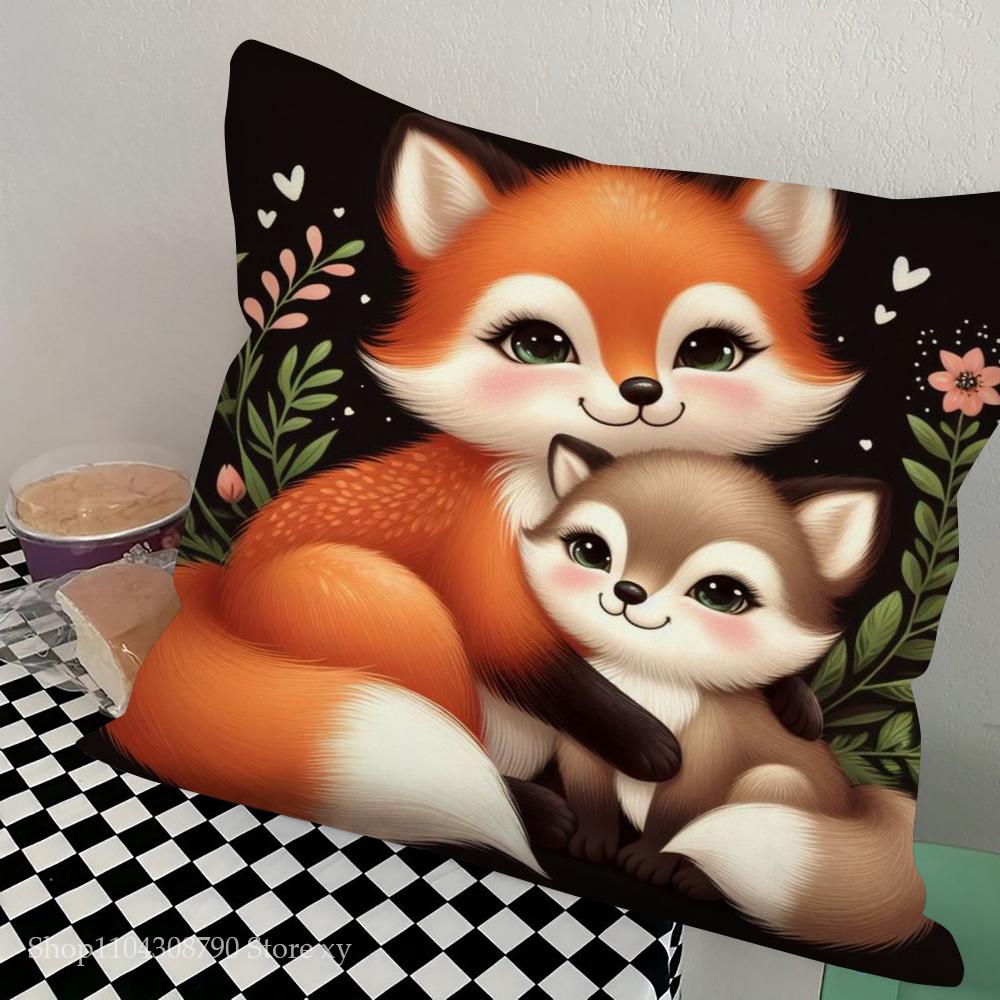 1pc Flower Fox Pillow Case Square Bedroom Sofa Leisure Comfort Cushion Car Living Room Home Decoration