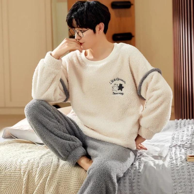 Pyjamas für Herren Lässige Flanell-Pyjama-Sets Hausanzug Winter Warm Pyjamas Männliche Nachtwäsche