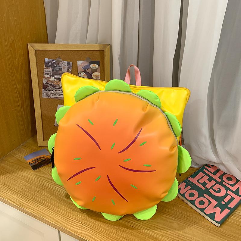 2025 Summer Cute Hamburger Cartoon Backpack for Women - Large Capacity, Double Shoulder Bag