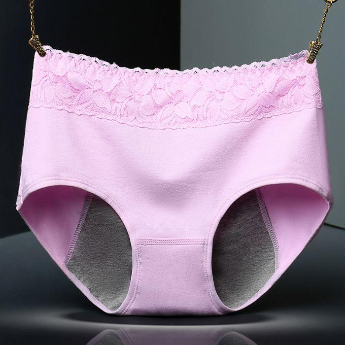 Ladies Spring and Autumn Lace Pure Cotton Period Side Leakage Prevention Mid Waist Triangle Briefs
