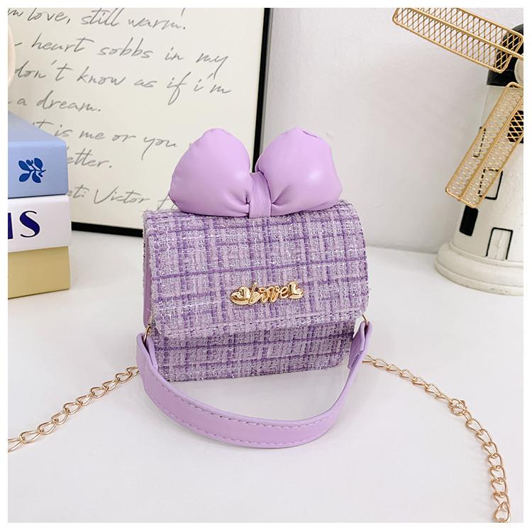 Kids Trendy Woolen Shoulder Bow Bag Chain Element Breathable Everyday Material