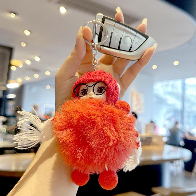 Cross-Border Cute Big-Eyed Doll with Bow Knot - Imitation Rex Rabbit Fur Keychain & Bag Pendant