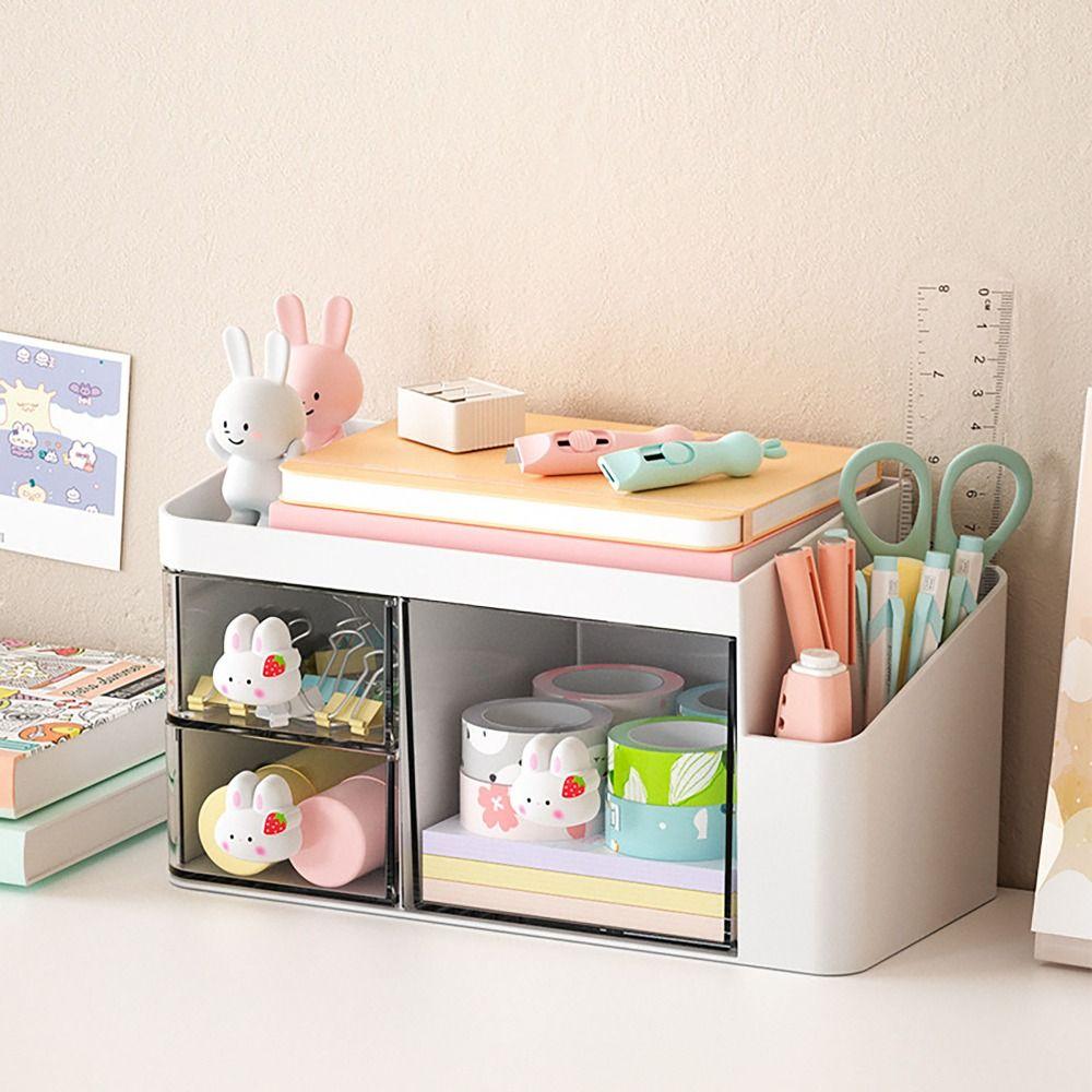 

Large Capacity Storage Box Drawer Makeup Organizer Cute Makeup Pen Holder Stationery