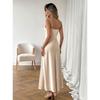 Women Satin Spaghetti Strap High Waist Solid Color Elegant Long A Line Dress