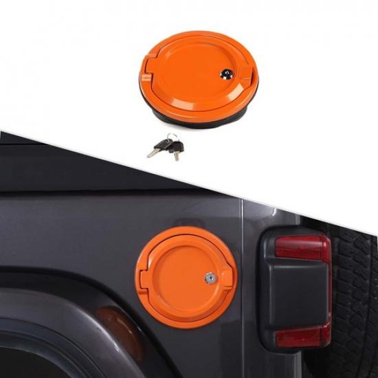 Orange Fuel Filler Door Gas Tank Cap Cover w/ Key Lock for 18+ Jeep Wrangler JL