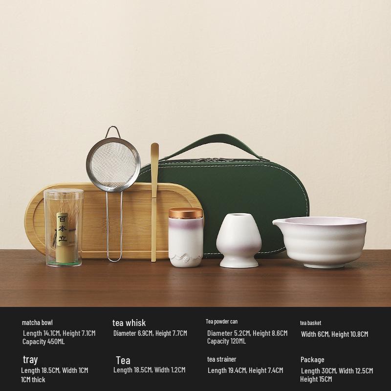 Gradient Purple Matcha Bowl & Japanese Ceramic Tea Set with Whisk, Scoop, and Hundred-Bristle Imitation Song Dynasty Whisking Tools.