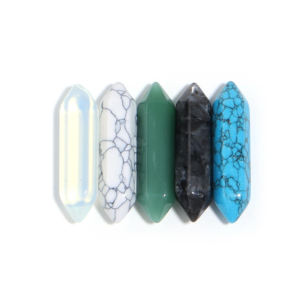 5Pcs Natural Stone Emperor Stone Agate Tiger Eye Hexagonal Column No Hole Stone For DIY Handmade Necklace Pendant Jewelry Making