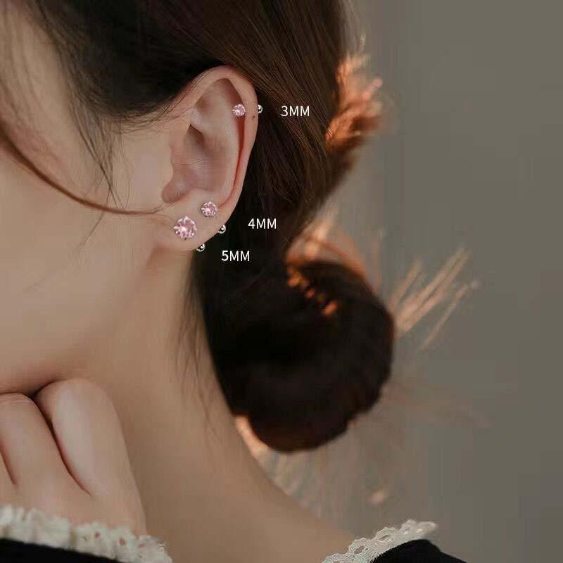 925 Silver 3/4/5MM Round Zircon Mini Stud Earrings For Women Classic Fine Jewelry Piercing Bone Ear Accessories
