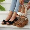 Chanclas de tacón alto florales de talla grande para mujer, nuevo estilo de verano, moda europea, chanclas con tira de tacón grueso para mujer