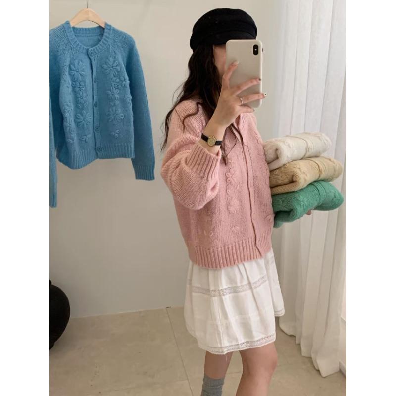 

Осень и зима новый кардиган ручной вышивки тяжелой промышленности женский милый и нежный свитер-жакет one size fits all розовый