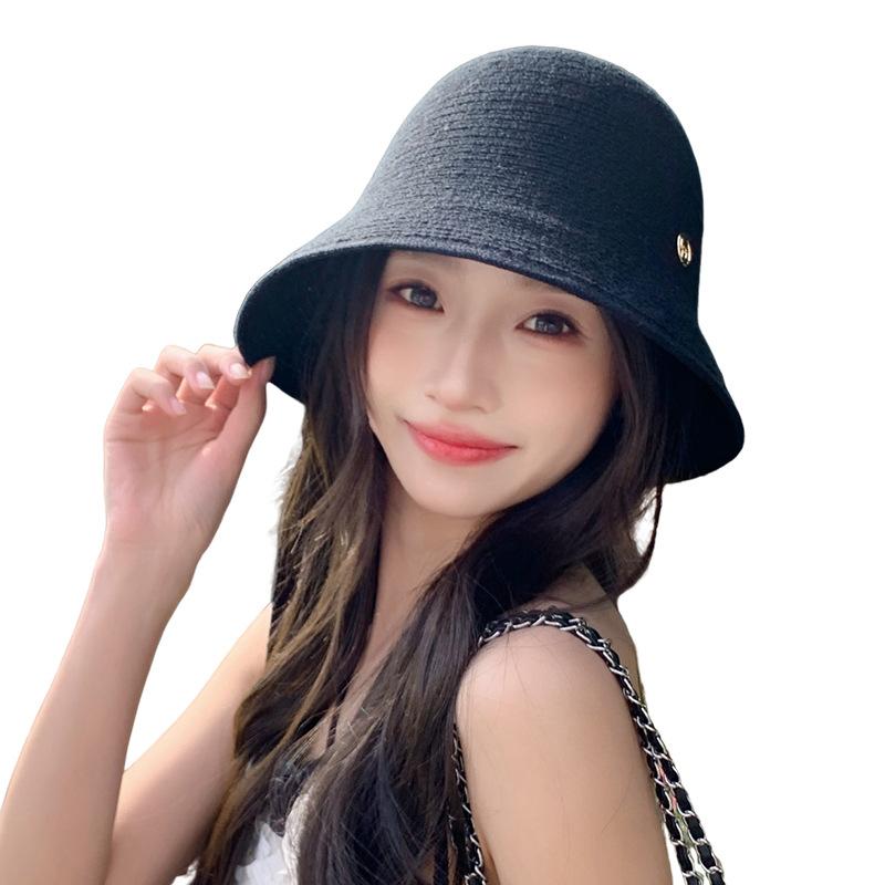 Sommer neuer Hut Damenmode vielseitig klein frisch gestrickt süßer Fischerhut Sonnenschutz Sonnenblende Schleife