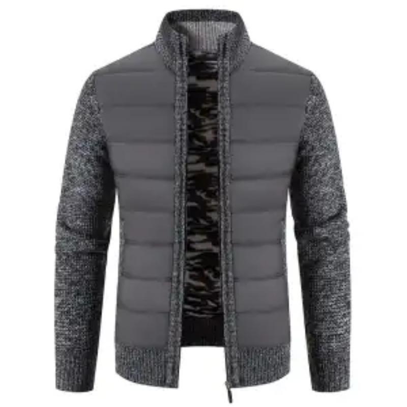 Sweater Men's Spliced Zipper Stand Collar Sweater Plus Velvet Thickened Cardigan Loose Casual Warm Jacket