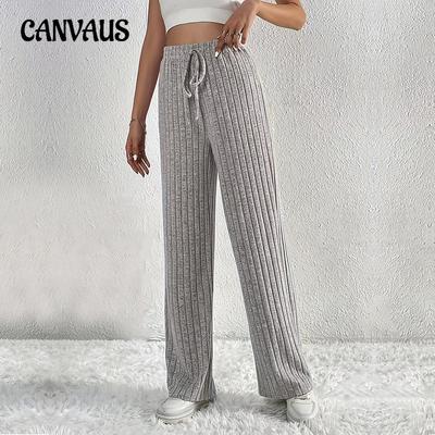 Herbst Damen Einfarbig Gerade Hohe Taille Lose Weite Beinhose