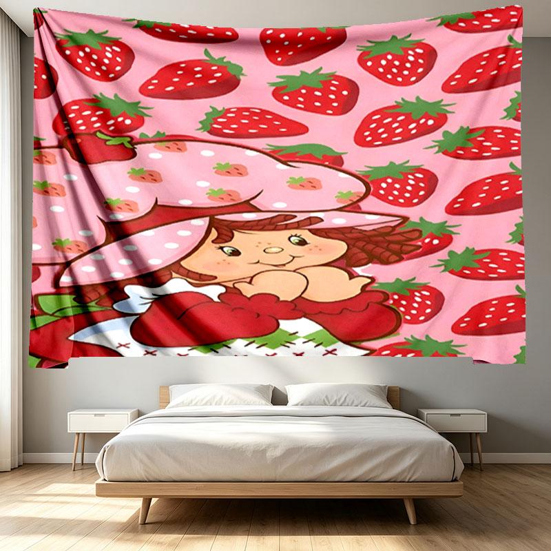 Strawberry Shortcake Print Tapestry - Portable Wall Decor Cloth, for Home, Dorm, Travel, Bedroom, Living Room - Ideal Birthday Housewarming Gift